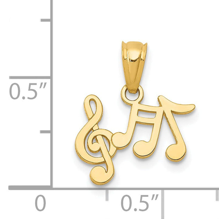 14k Yellow Gold Solid Music Notes Pendant