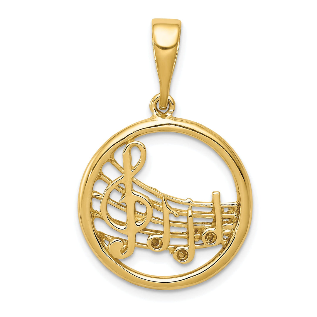 14k Yellow Gold Solid Musical Notes Pendant