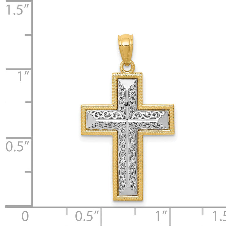 14k Two Tone Gold Filigree Cross Pendant
