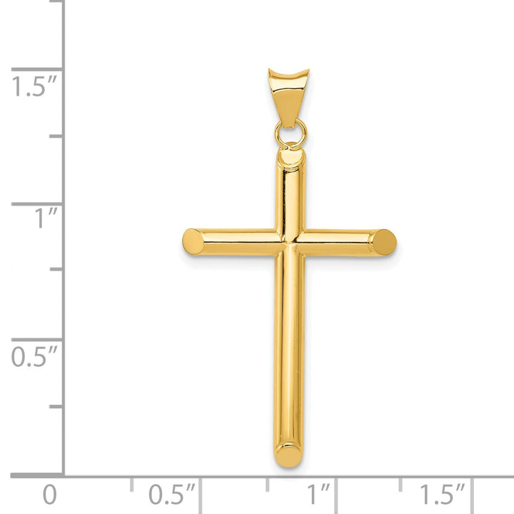 14k Yellow Gold Polished 3-D Tube Cross Pendant