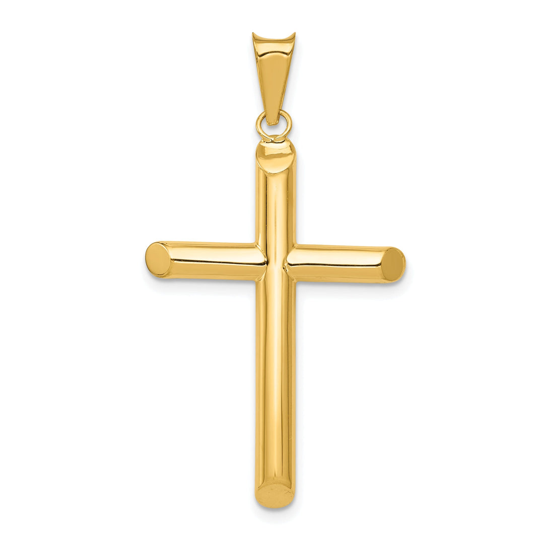 14k Yellow Gold Polished 3-D Tube Cross Pendant