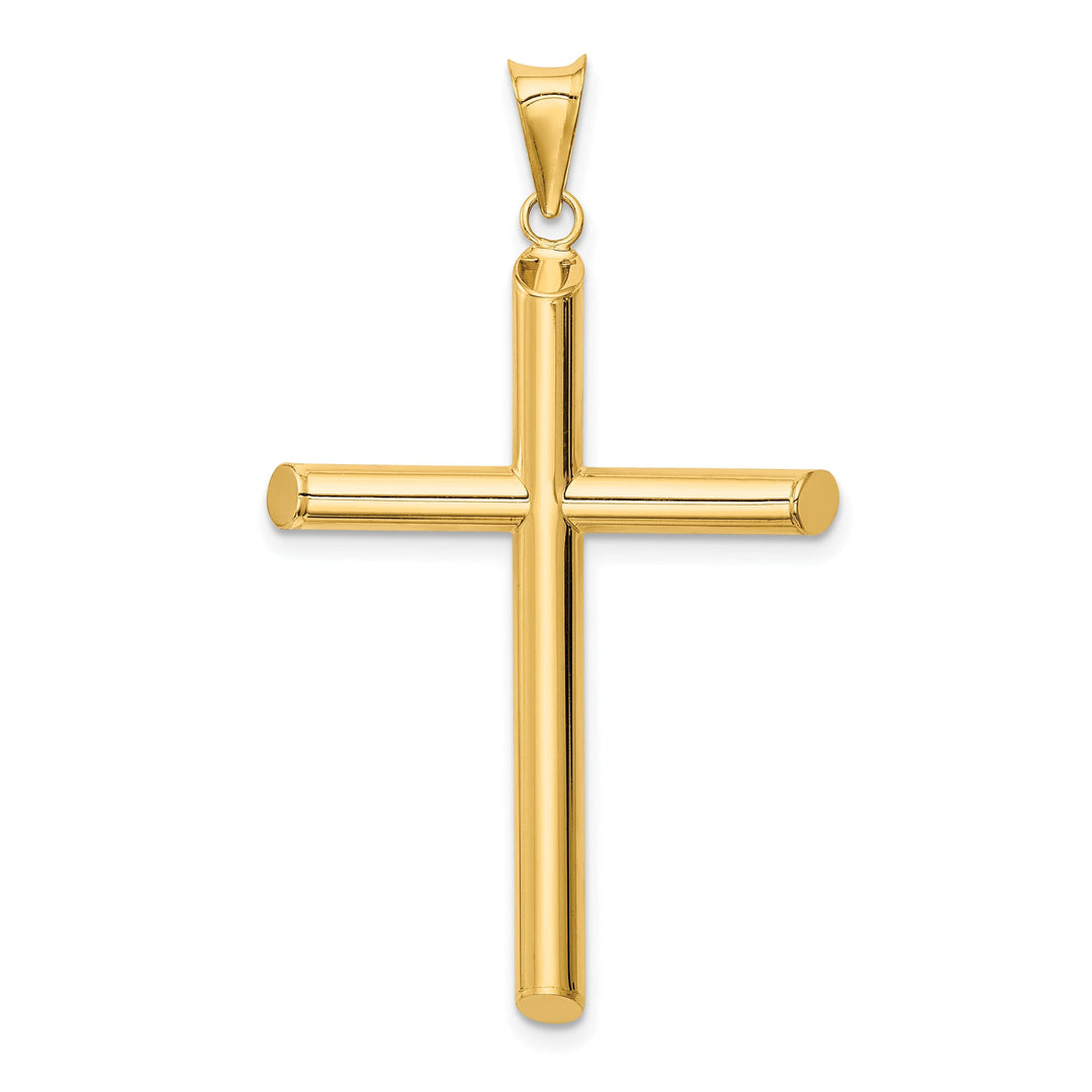 14k Yellow Gold Polished 3-D Tube Cross Pendant