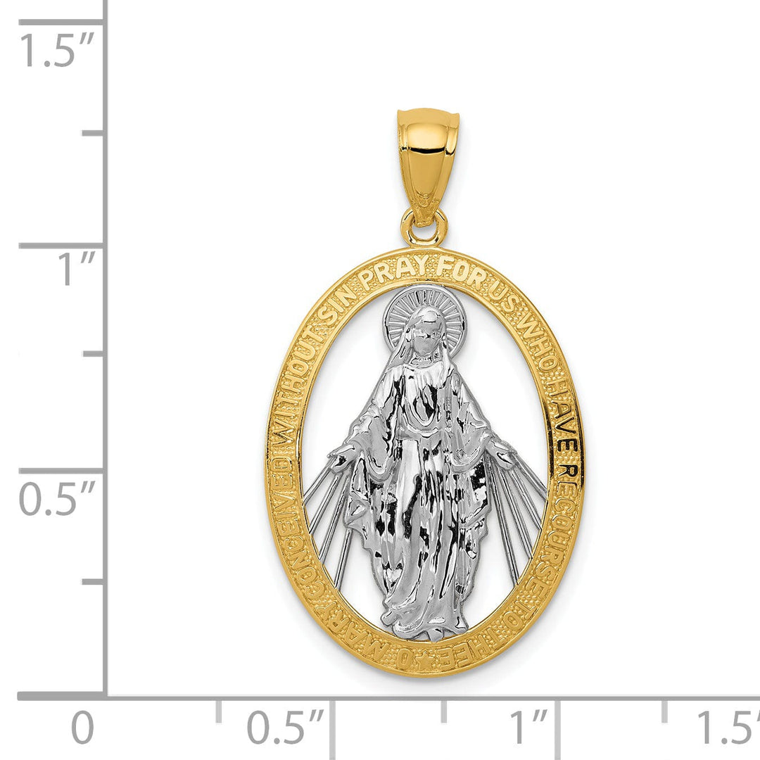 14k Two Tone Gold Miraculous Medal Pendant
