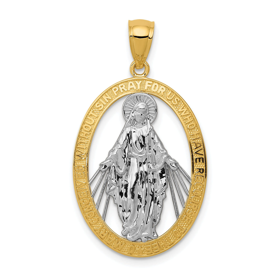 14k Two Tone Gold Miraculous Medal Pendant