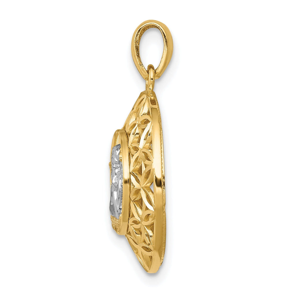 14k Yellow Gold Rhodium D.C Polished Filigree Guardian Angel Pendant