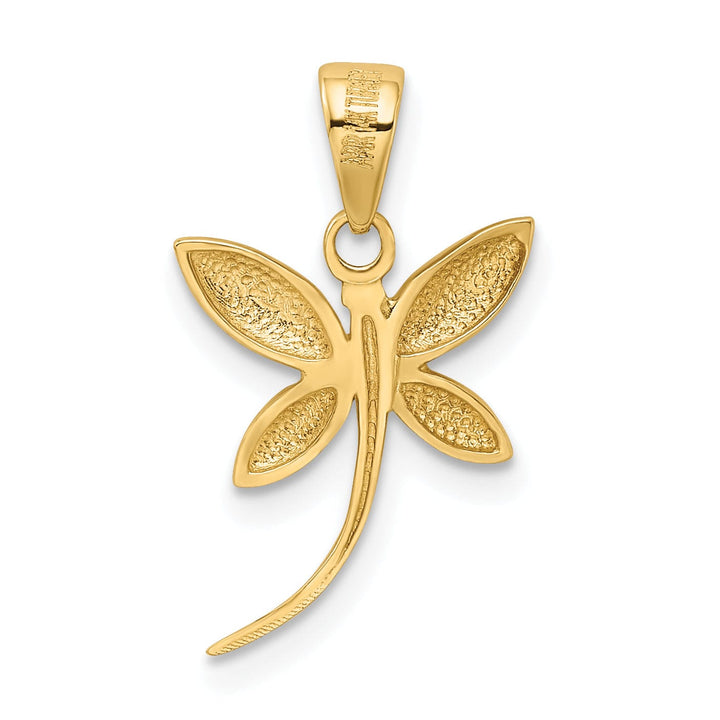 14k Yellow Gold White Rhodium Open Back Solid Polished Diamond Cut Finish Dragonfly Charm Pendant
