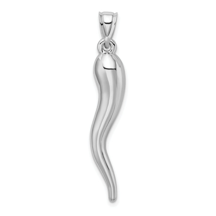 14k White Gold Hollow Casted Polished Finish 3-Dimensional Mne's Italian Horn Charm Pendant