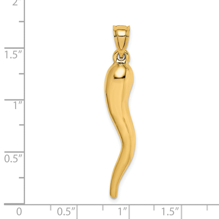14k Yellow Gold Casted Hollow Polished Finish 3-Dimensional Men's Italian Horn Charm Pendant