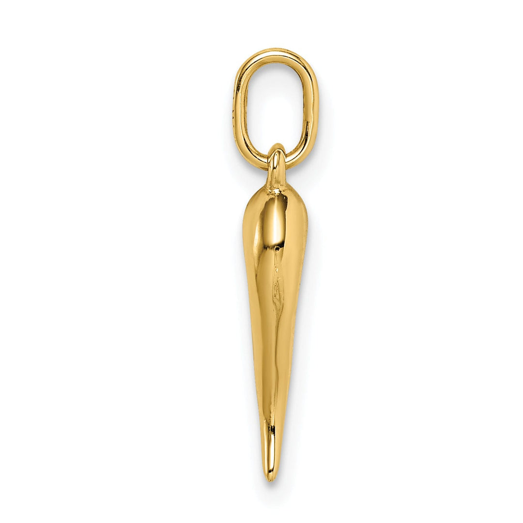 14k Yellow Gold Hollow Polished Finish Casted 3-Dimensional Italian Horn Charm Pendant
