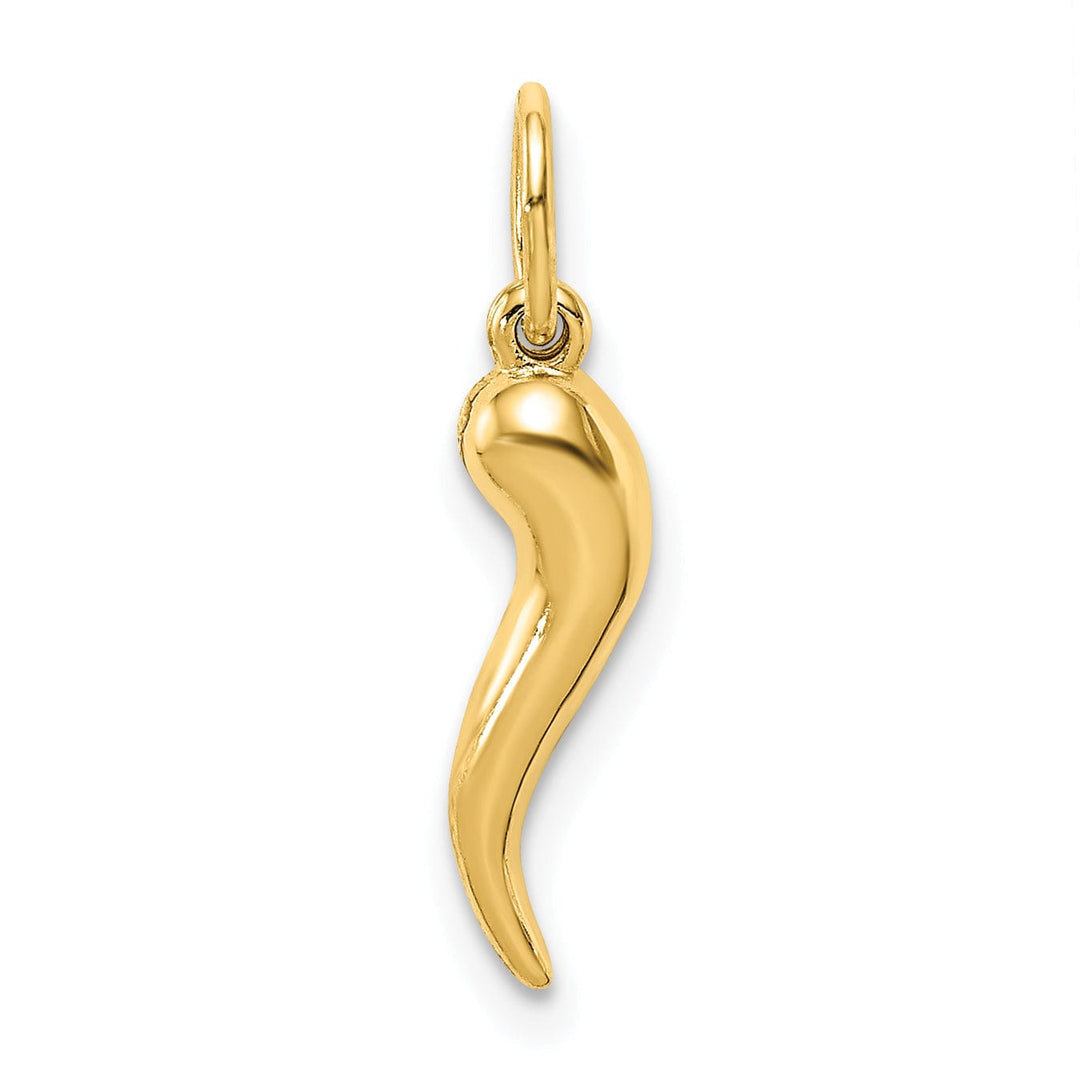 14k Yellow Gold Hollow Polished Finish Casted 3-Dimensional Italian Horn Charm Pendant