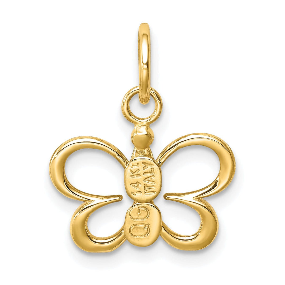 14k Yellow Gold Open Back Solid Casted Polished Finish Butterfly Charm Pendant