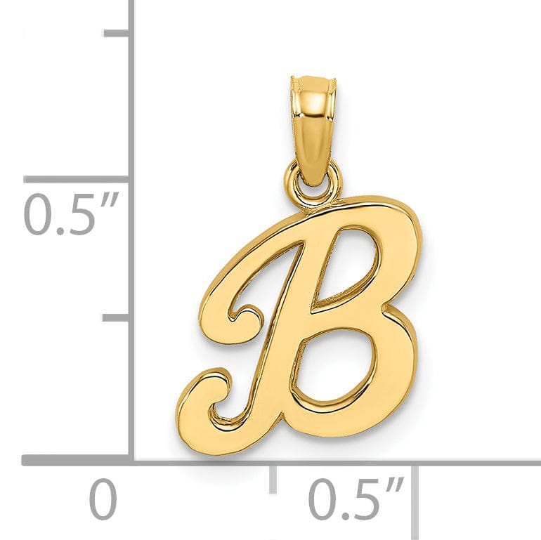 14K Yellow Gold Fancy Script Design Letter B Initial Charm Pendant