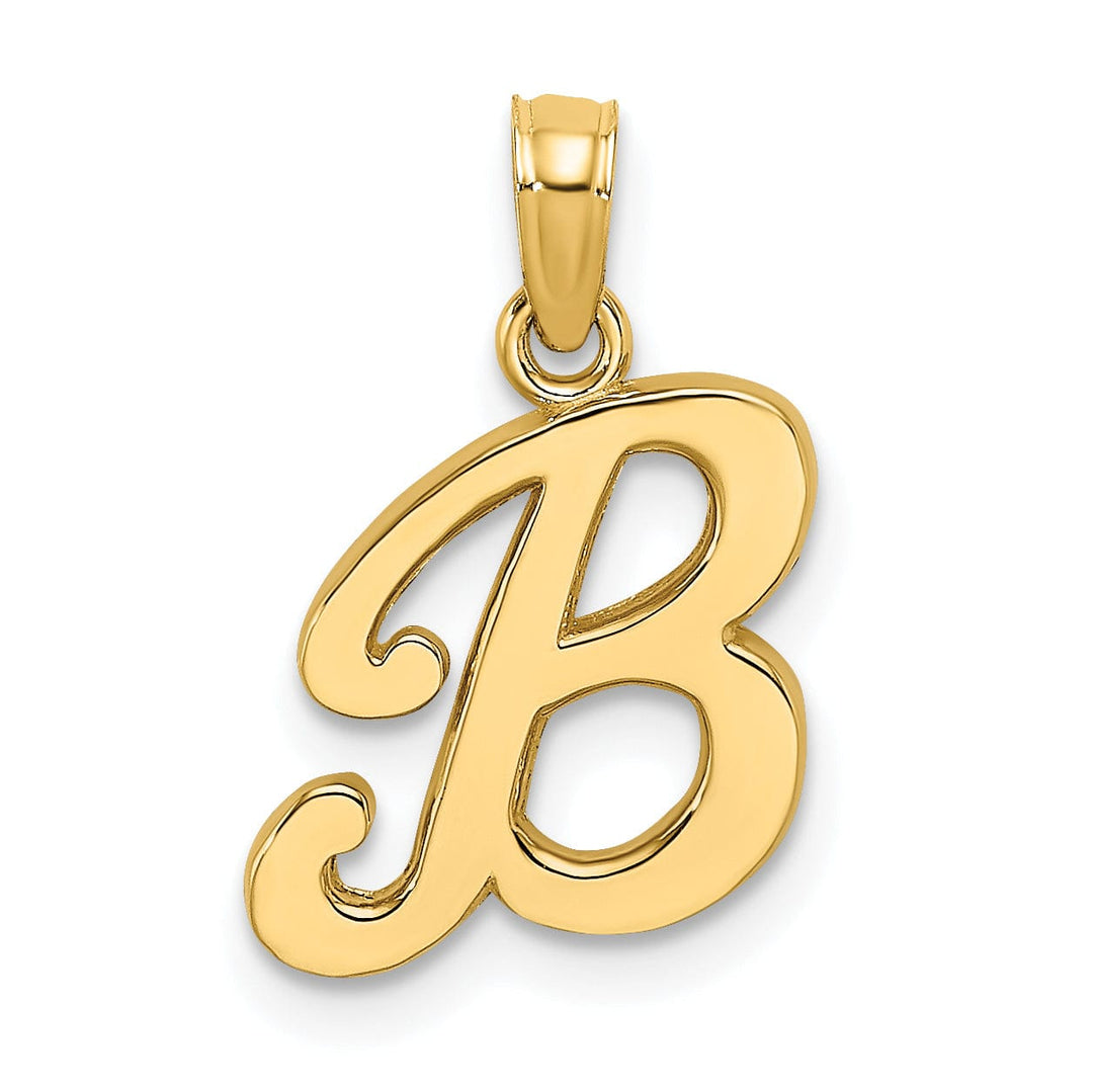 14K Yellow Gold Fancy Script Design Letter B Initial Charm Pendant