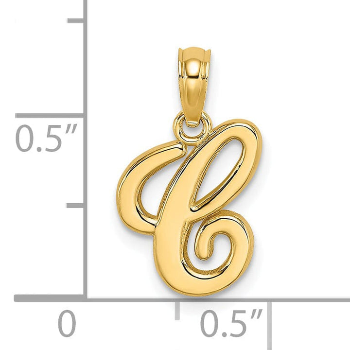 14K Yellow Gold Fancy Script Design Letter C Initial Charm Pendant