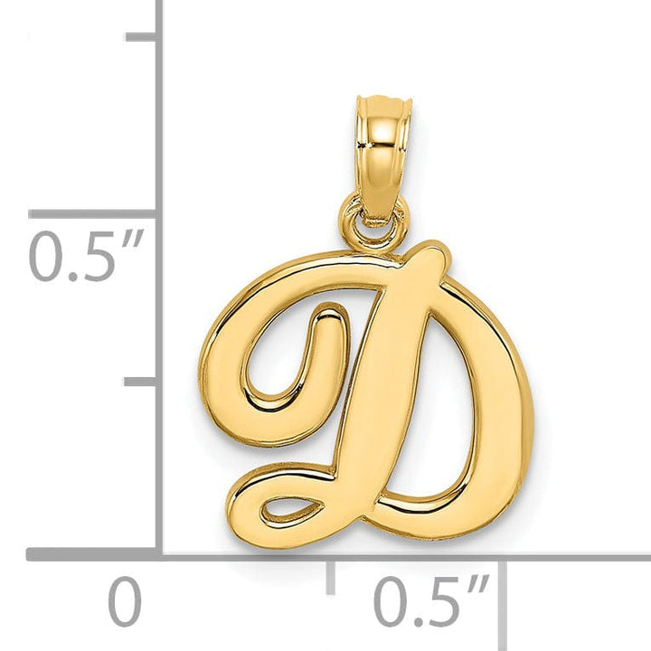 14K Yellow Gold Fancy Script Design Letter D Initial Charm Pendant
