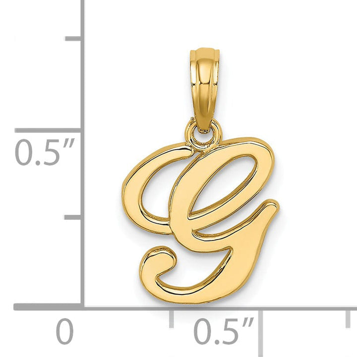 14K Yellow Gold Fancy Script Design Letter G Initial Charm Pendant