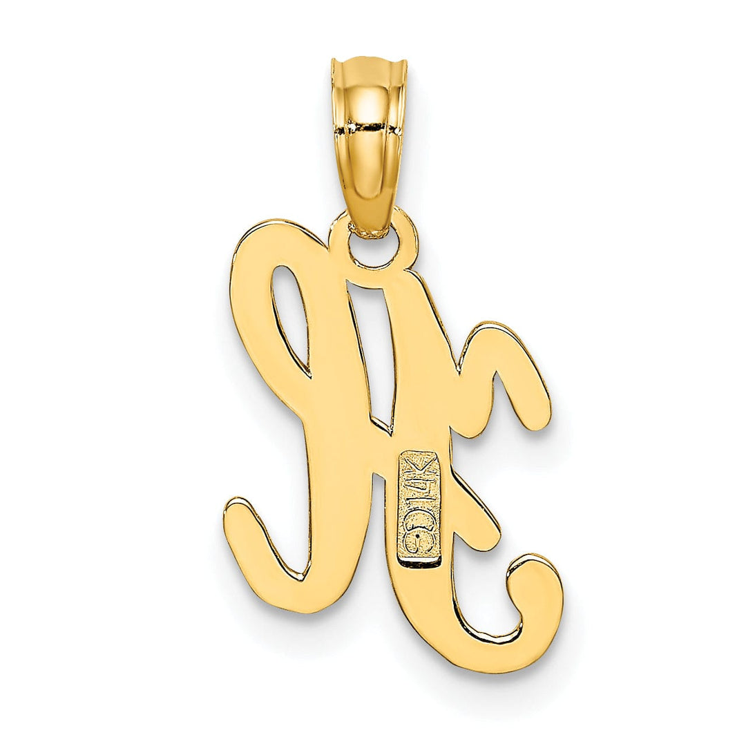 14K Yellow Gold Fancy Script Design Letter H Initial Charm Pendant
