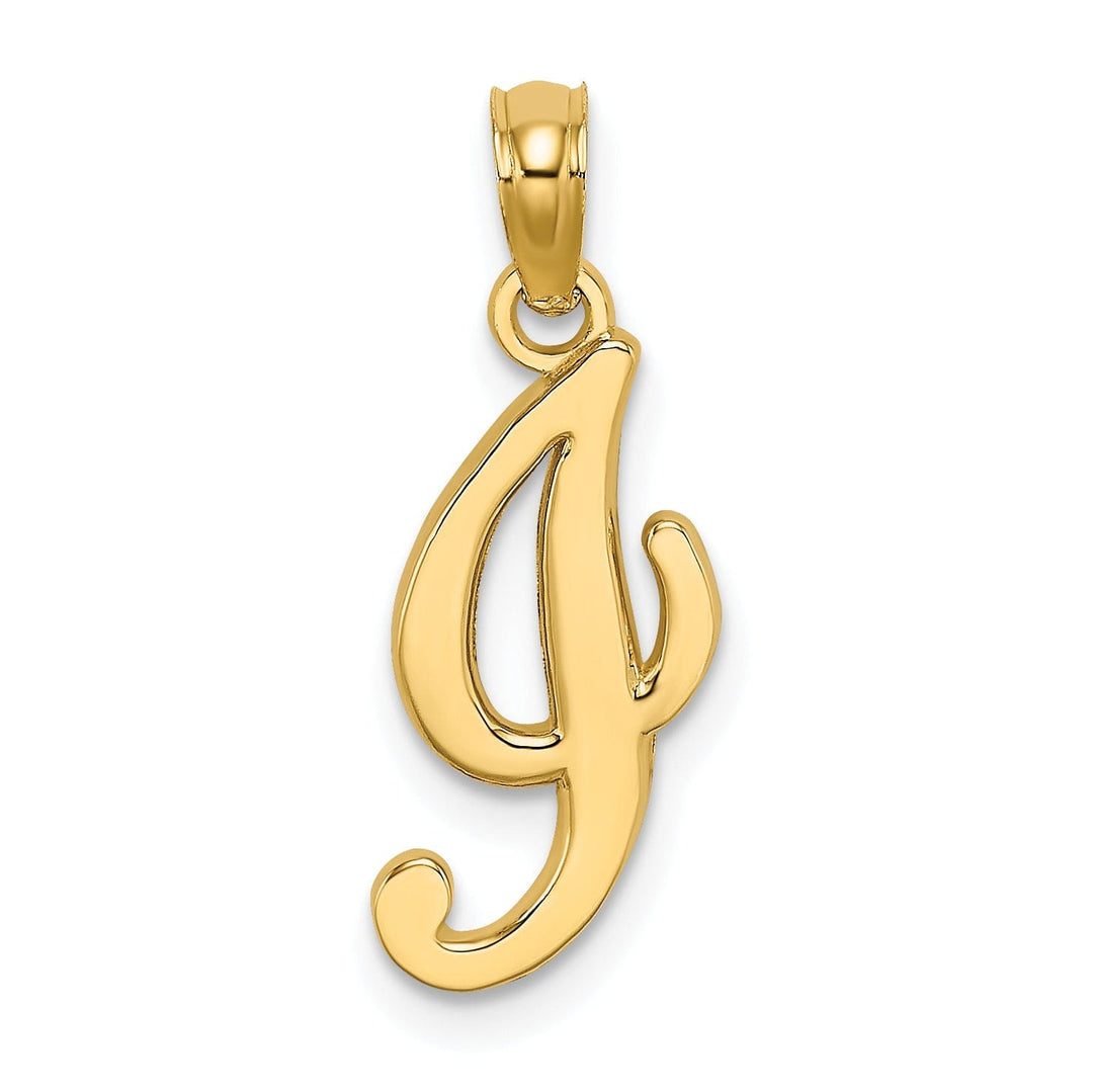 14K Yellow Gold Fancy Script Design Letter I Initial Charm Pendant
