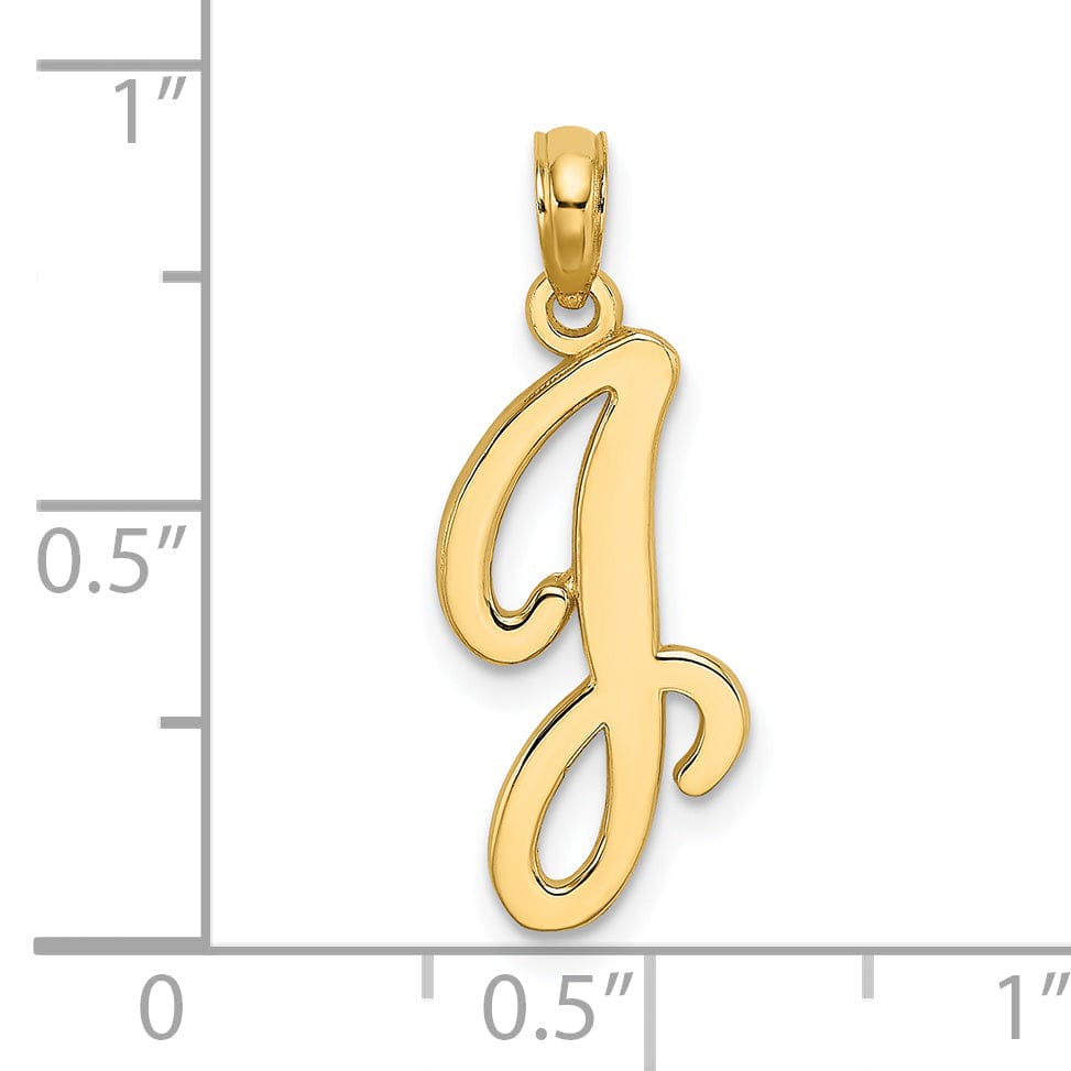 14K Yellow Gold Fancy Script Design Letter J Initial Charm Pendant