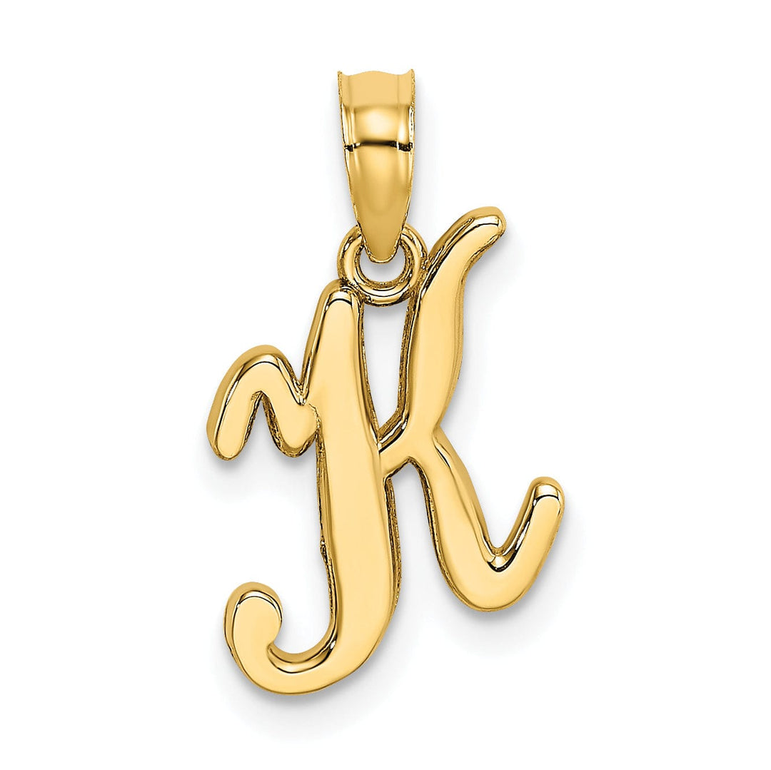 14K Yellow Gold Fancy Script Design Letter K Initial Charm Pendant