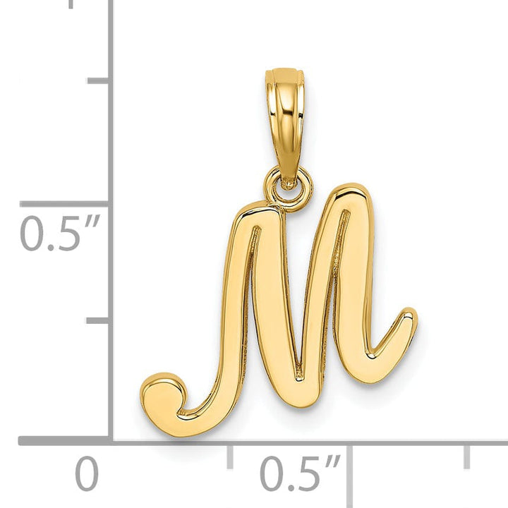 14K Yellow Gold Fancy Script Design Letter M Initial Charm Pendant