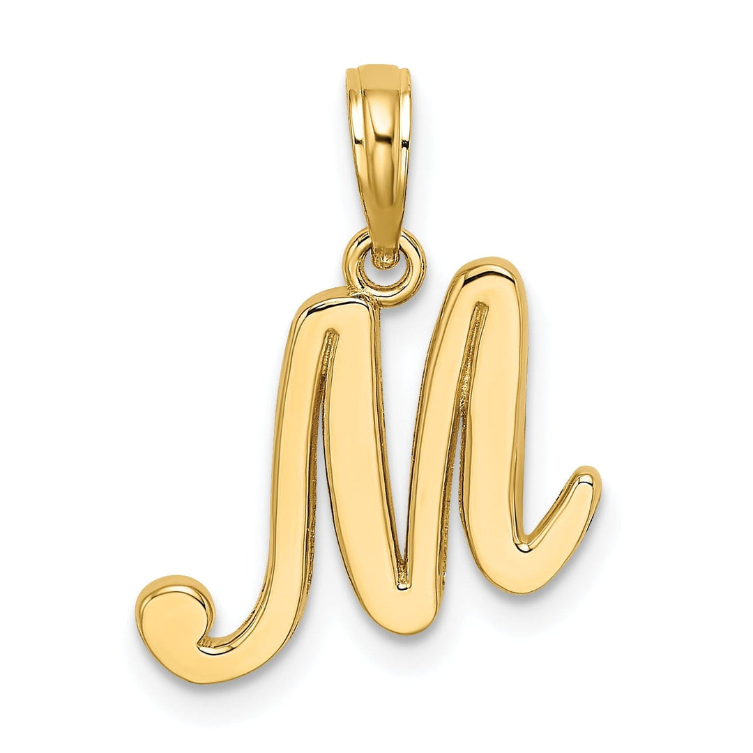 14K Yellow Gold Fancy Script Design Letter M Initial Charm Pendant