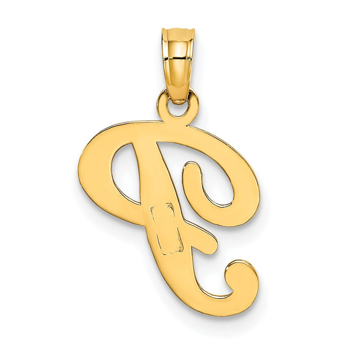 14K Yellow Gold Fancy Script Design Letter P Initial Charm Pendant