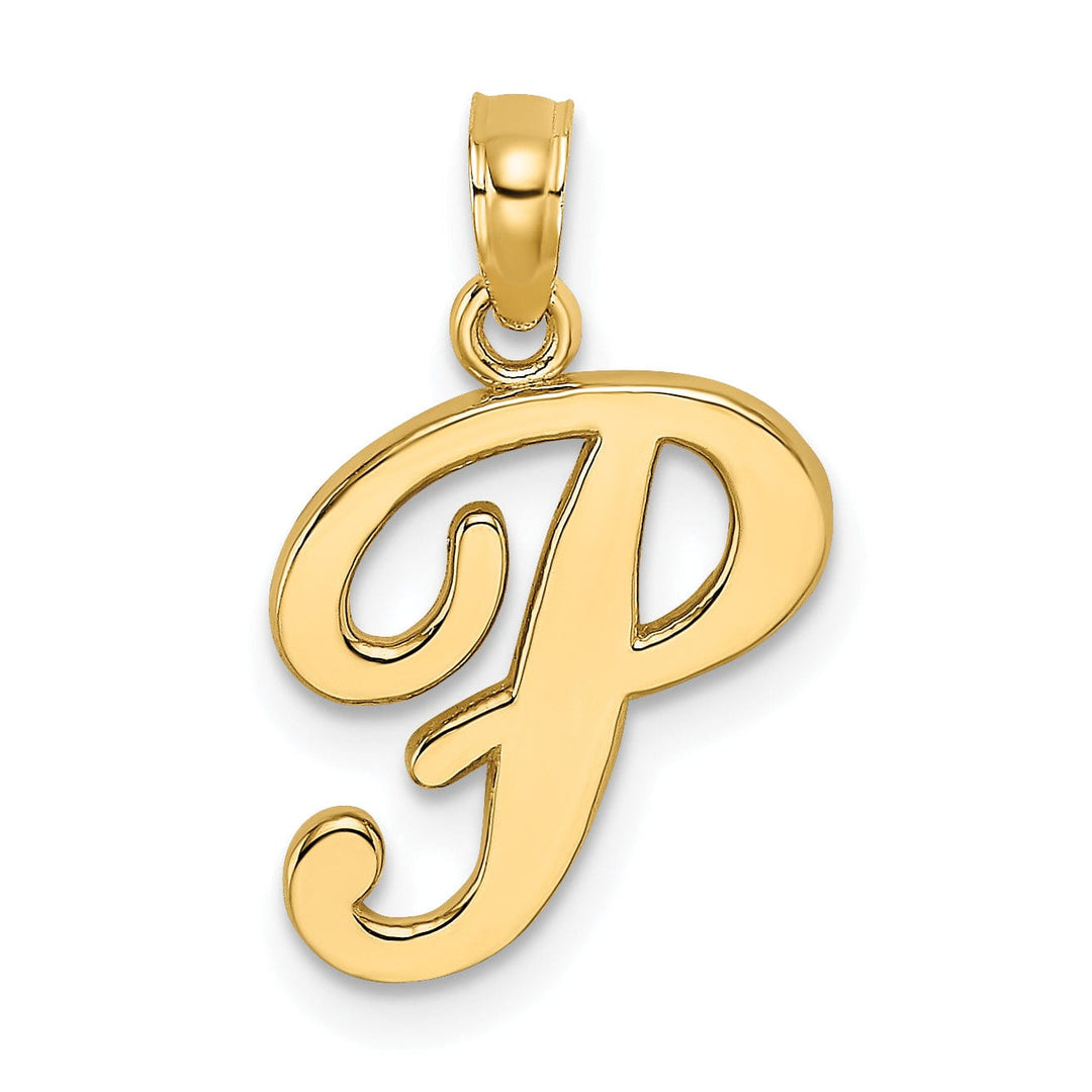 14K Yellow Gold Fancy Script Design Letter P Initial Charm Pendant