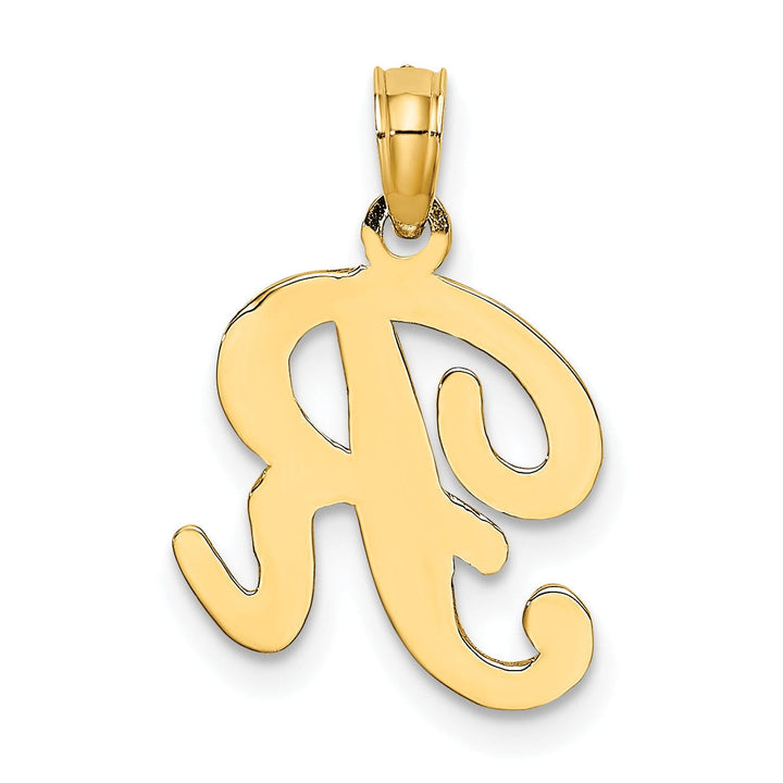 14K Yellow Gold Fancy Script Design Letter R Initial Charm Pendant