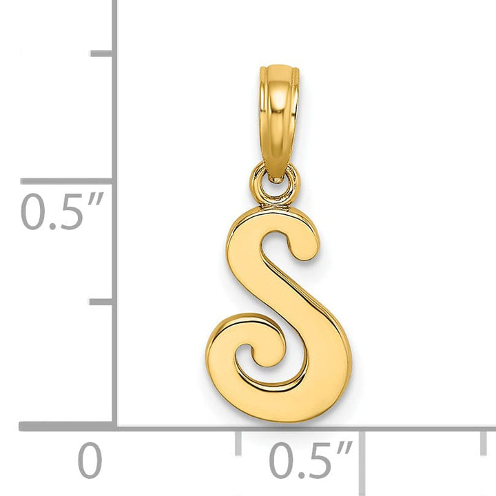 14K Yellow Gold Fancy Script Design Letter S Initial Charm Pendant