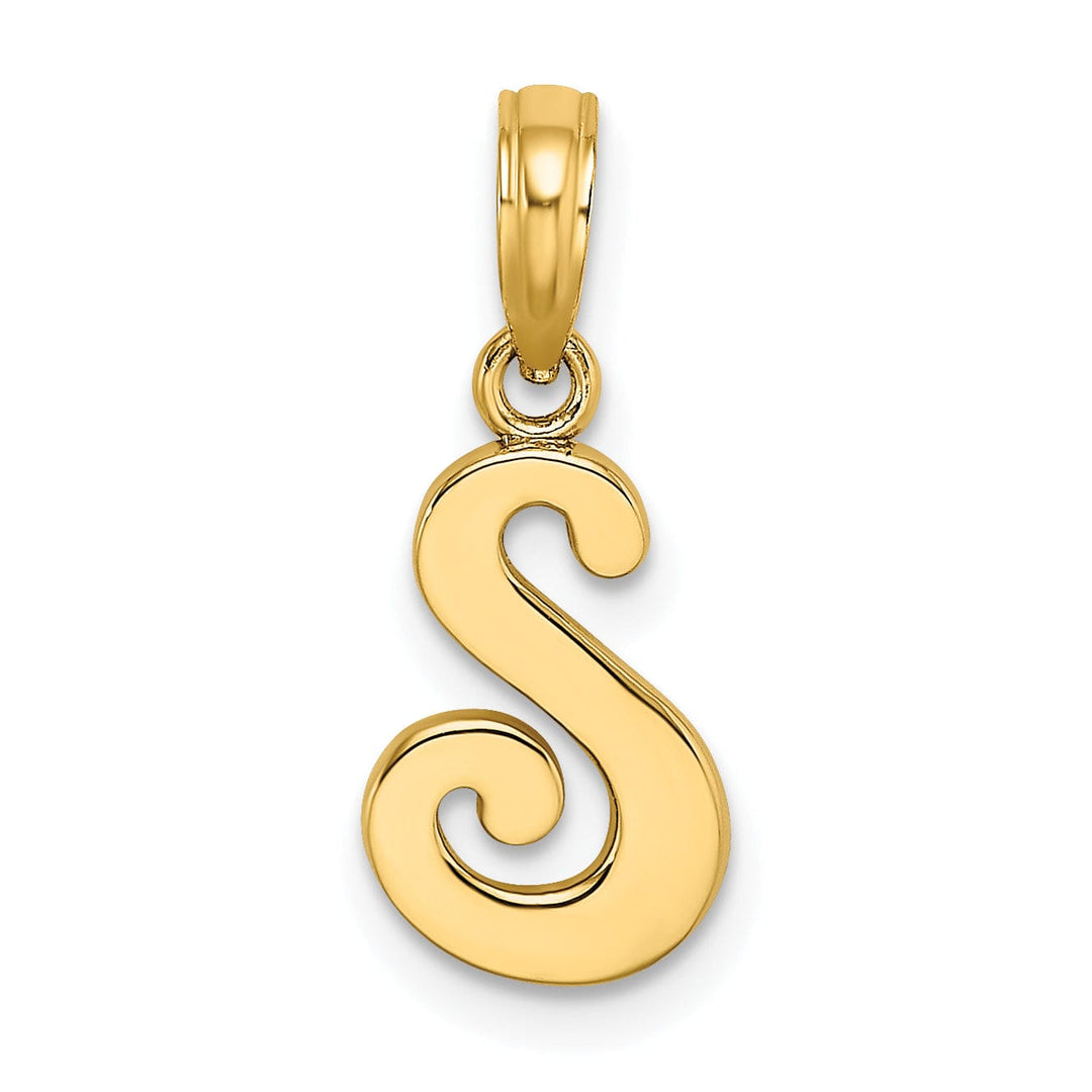 14K Yellow Gold Fancy Script Design Letter S Initial Charm Pendant