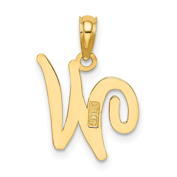 14K Yellow Gold Fancy Script Design Letter W Initial Charm Pendant