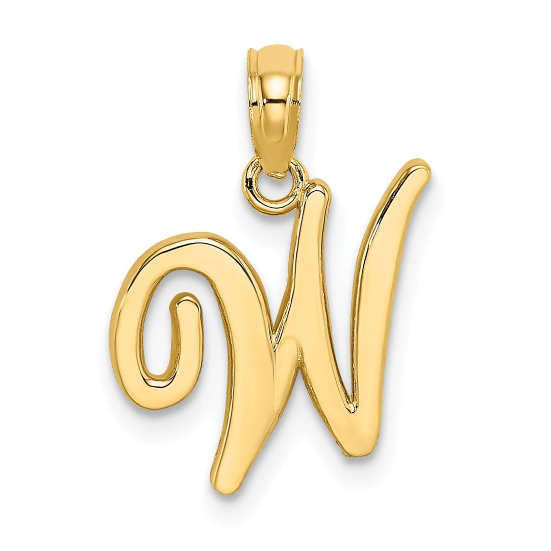 14K Yellow Gold Fancy Script Design Letter W Initial Charm Pendant