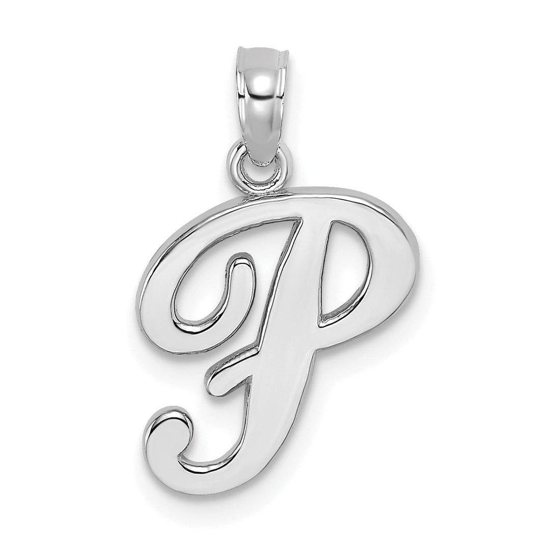 14K White Gold Fancy Script Design Letter P Initial Pendant