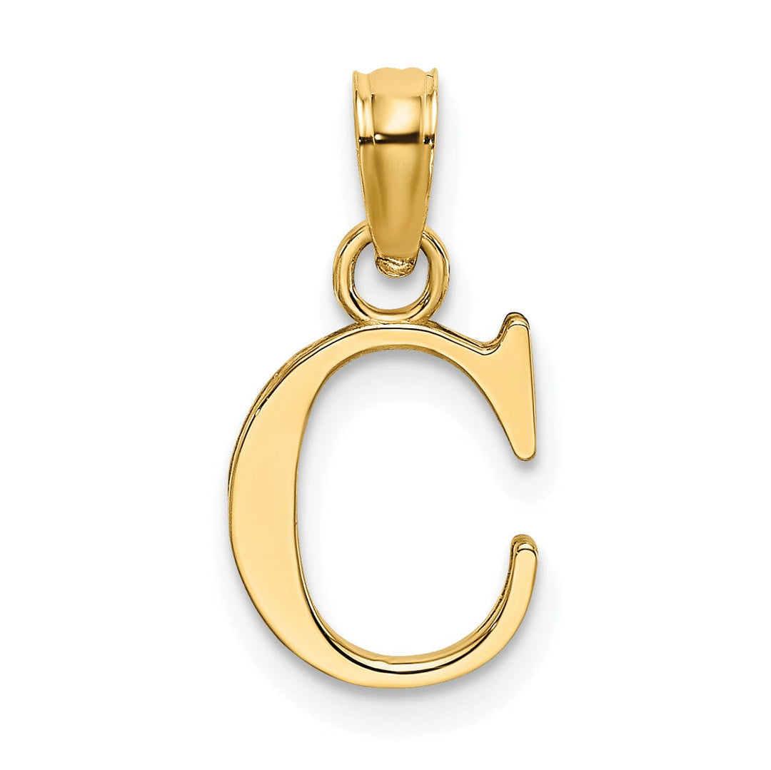 14K Yellow Gold Block Design Small Letter C Initial Charm Pendant