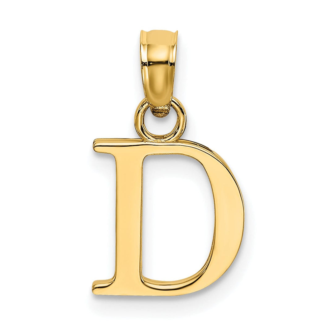14K Yellow Gold Block Design Small Letter D Initial Charm Pendant