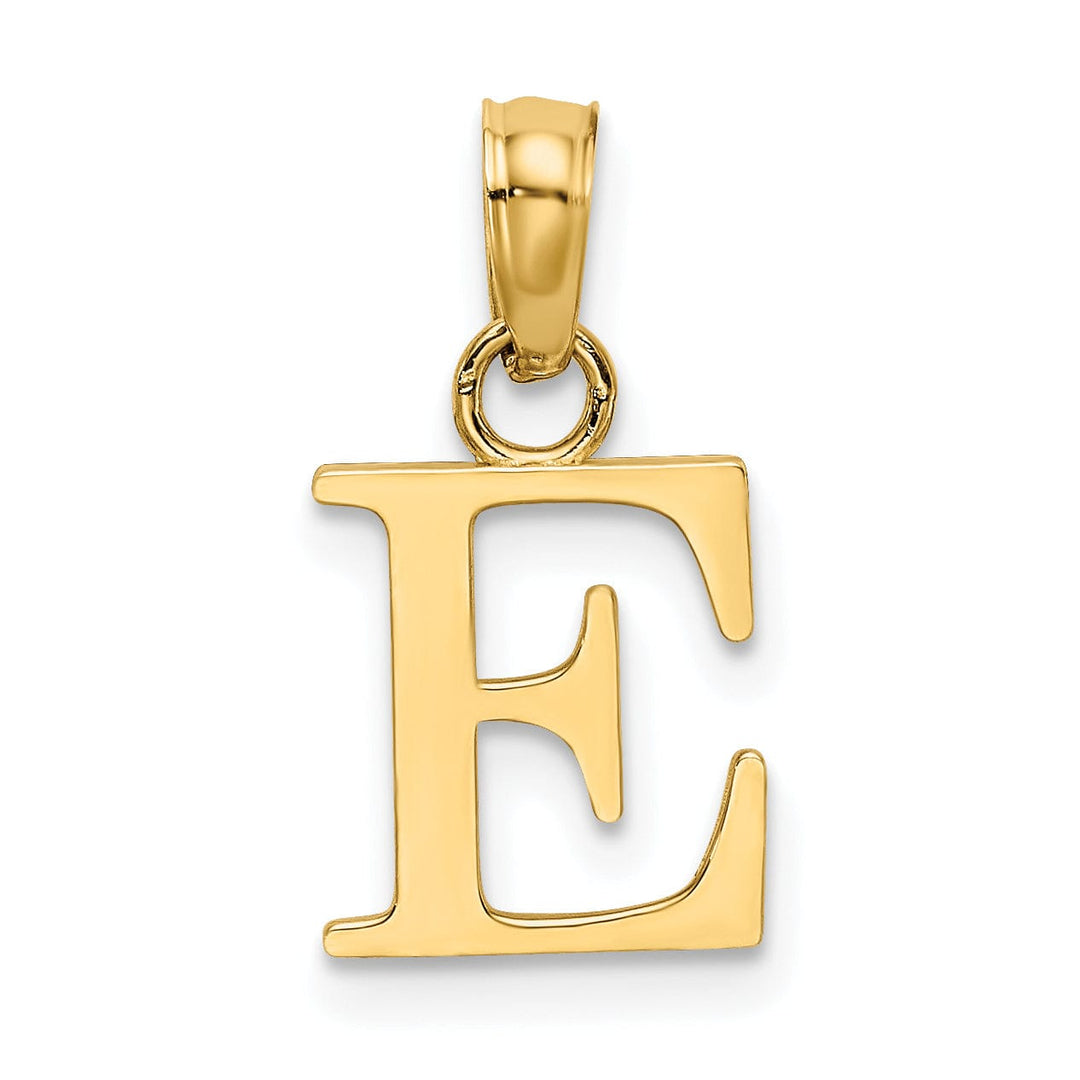 14K Yellow Gold Block Design Small Letter E Initial Charm Pendant