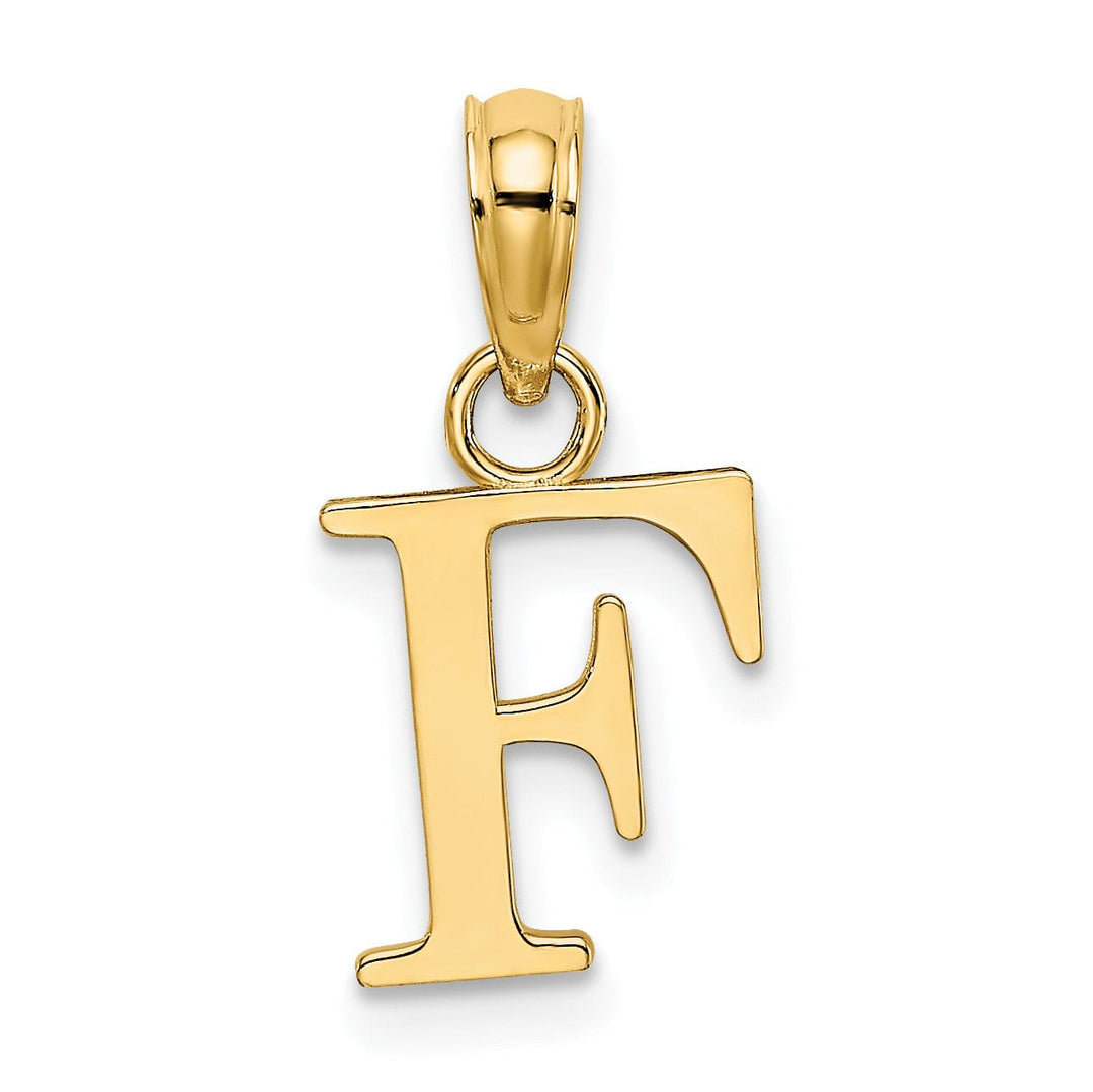14K Yellow Gold Block Design Small Letter F Initial Charm Pendant