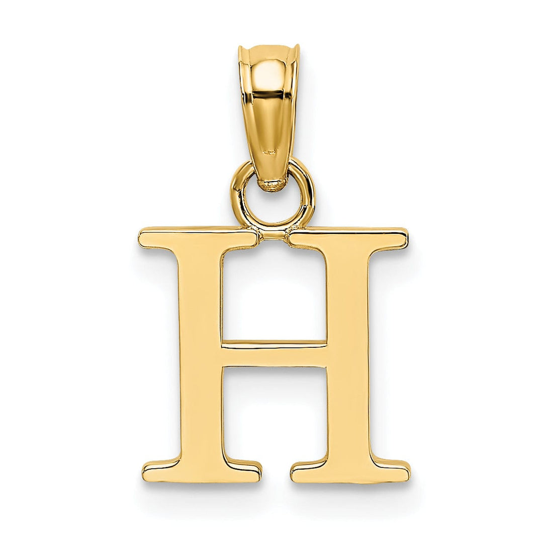14K Yellow Gold Block Design Small Letter H Initial Charm Pendant