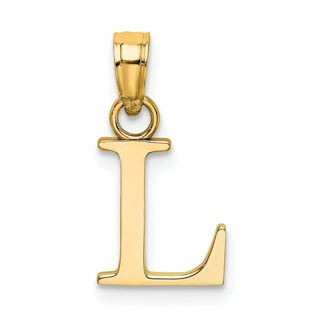 14K Yellow Gold Block Design Small Letter L Initial Charm Pendant