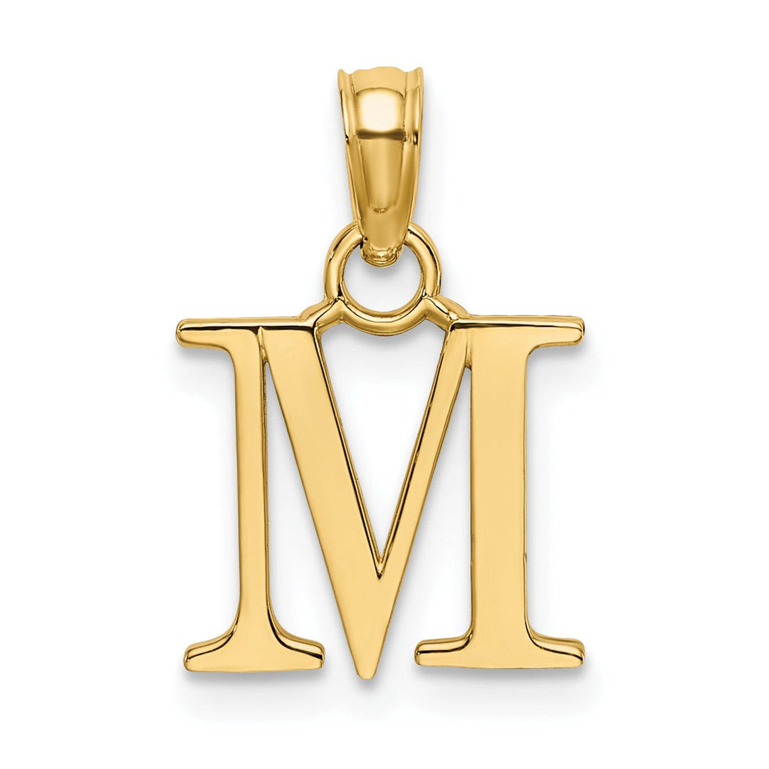 14K Yellow Gold Block Design Small Letter M Initial Charm Pendant