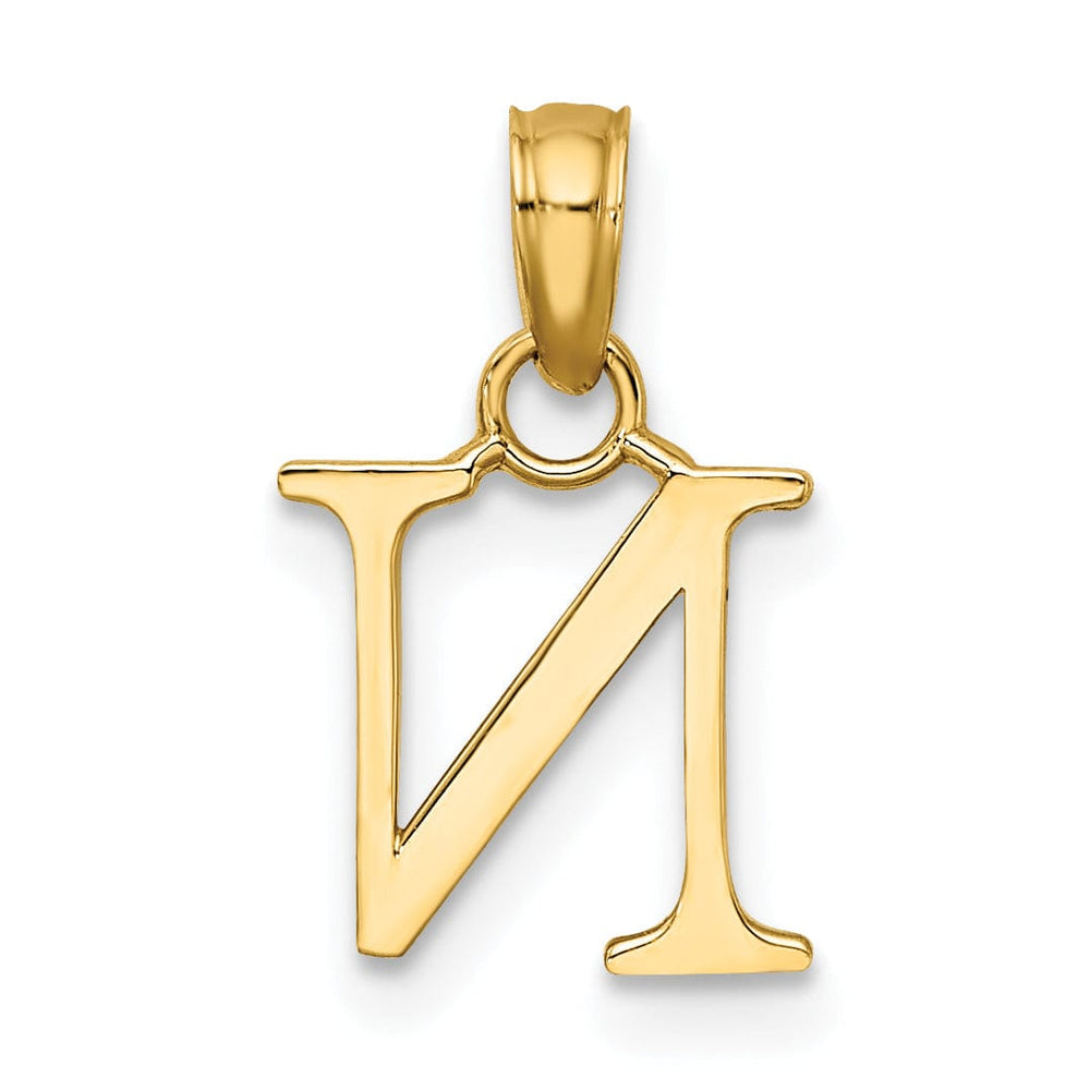14K Yellow Gold Block Design Small Letter N Initial Charm Pendant