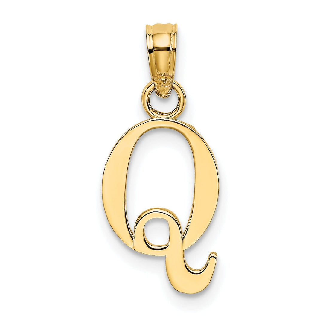 14K Yellow Gold Block Design Small Letter Q Initial Charm Pendant