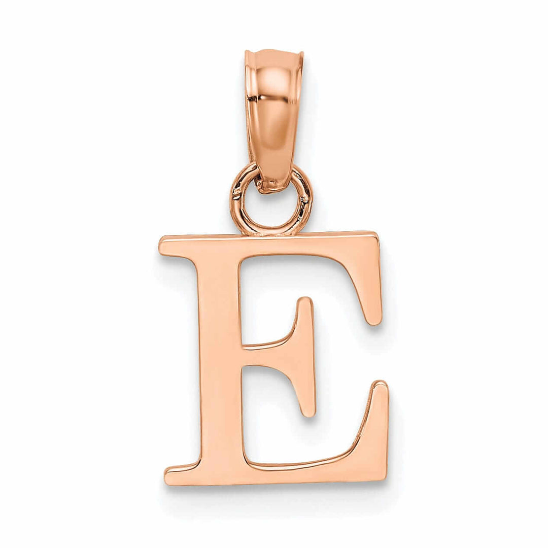 14K Rose Gold Block Design Small Letter E Initial Charm Pendant