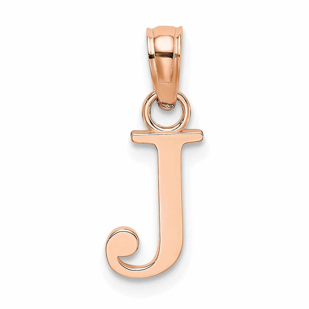 14K Rose Gold Block Design Small Letter J Initial Charm Pendant