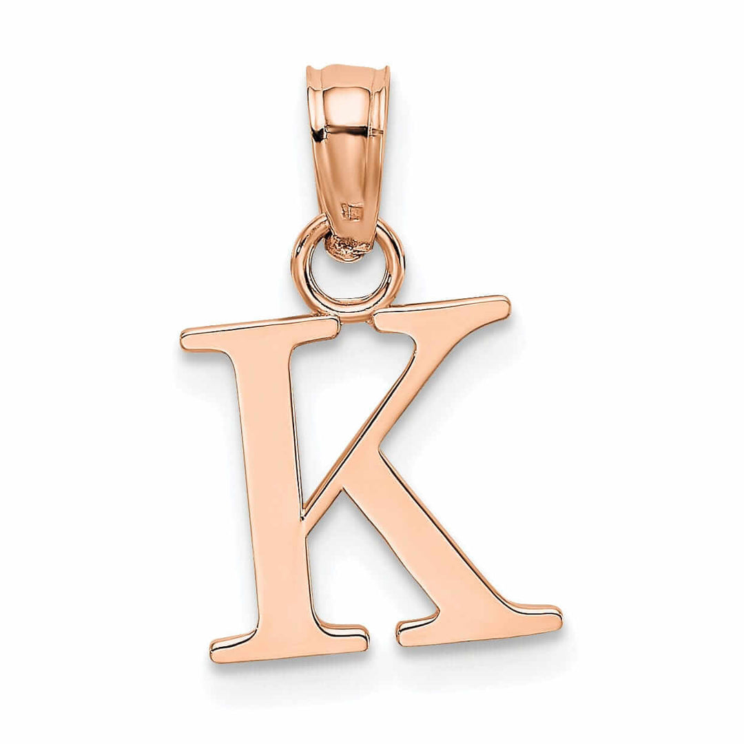 14K Rose Gold Block Design Small Letter K Initial Charm Pendant