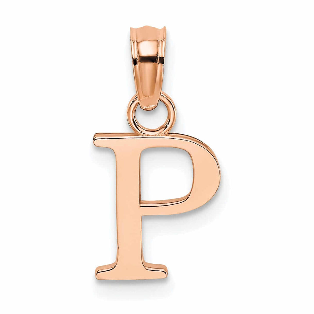 14K Rose Gold Block Design Small Letter P Initial Charm Pendant