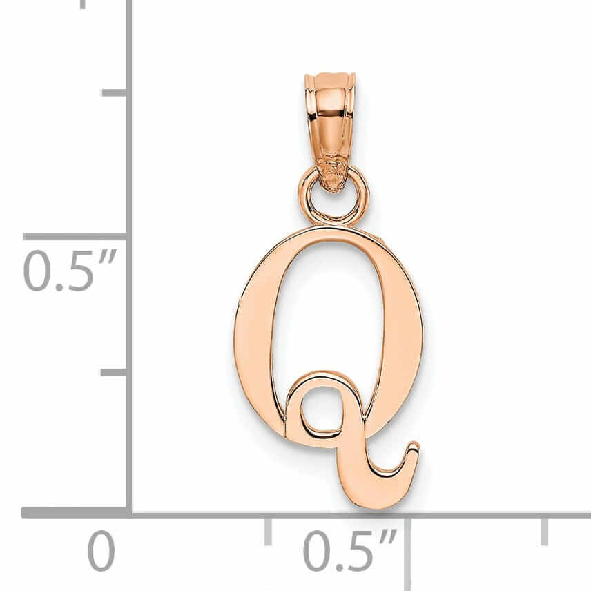 14K Rose Gold Block Design Small Letter Q Initial Charm Pendant