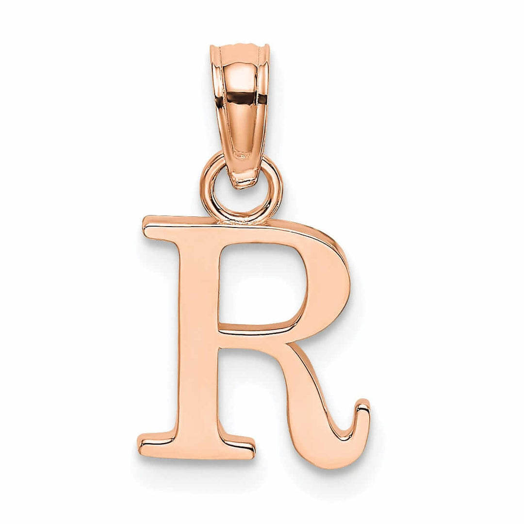 14K Rose Gold Block Design Small Letter R Initial Charm Pendant