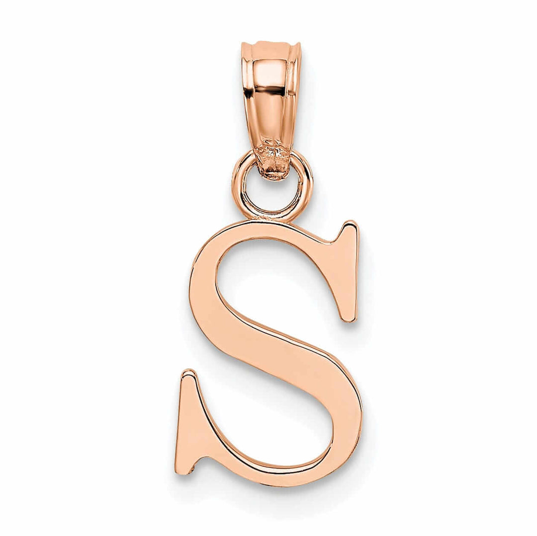 14K Rose Gold Block Design Small Letter S Initial Charm Pendant